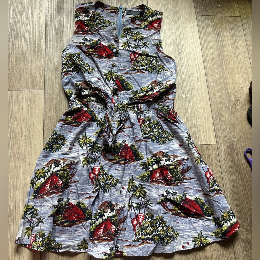 Topshop Tropical Print Dress with Red and Green Accents